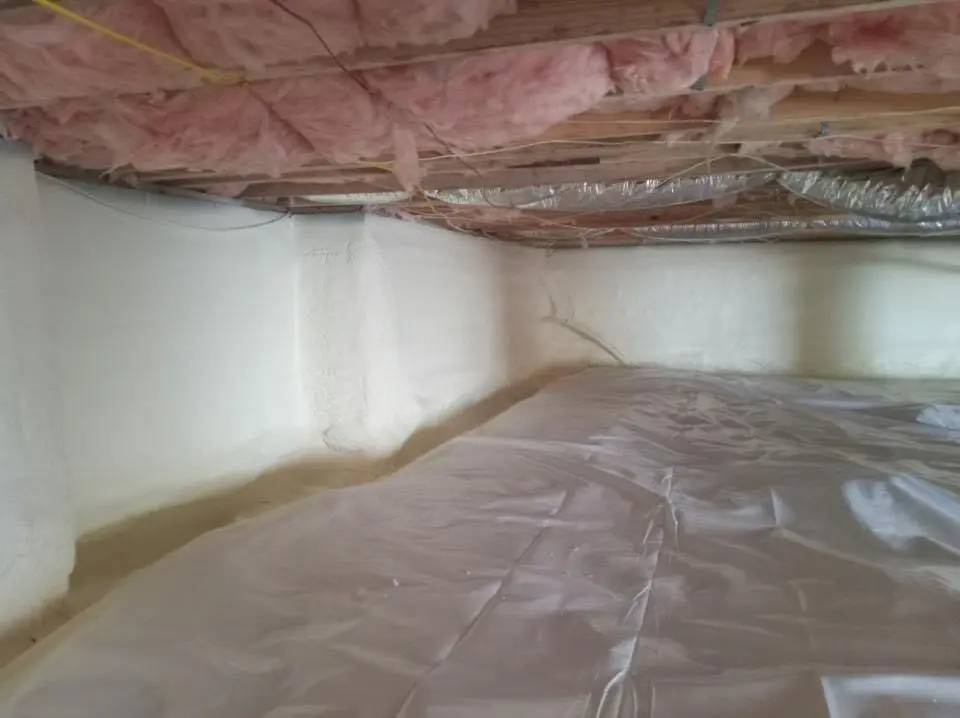 Crawl space encapsulation with closed-cell spray foam for Roof Leak Repair in Clay